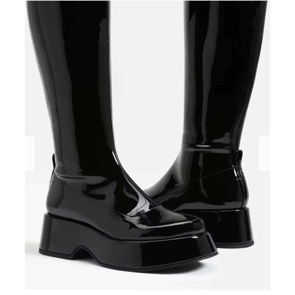 Sam Elderman Circus NY Black Patent Kimberly Boots Size 9 EUC